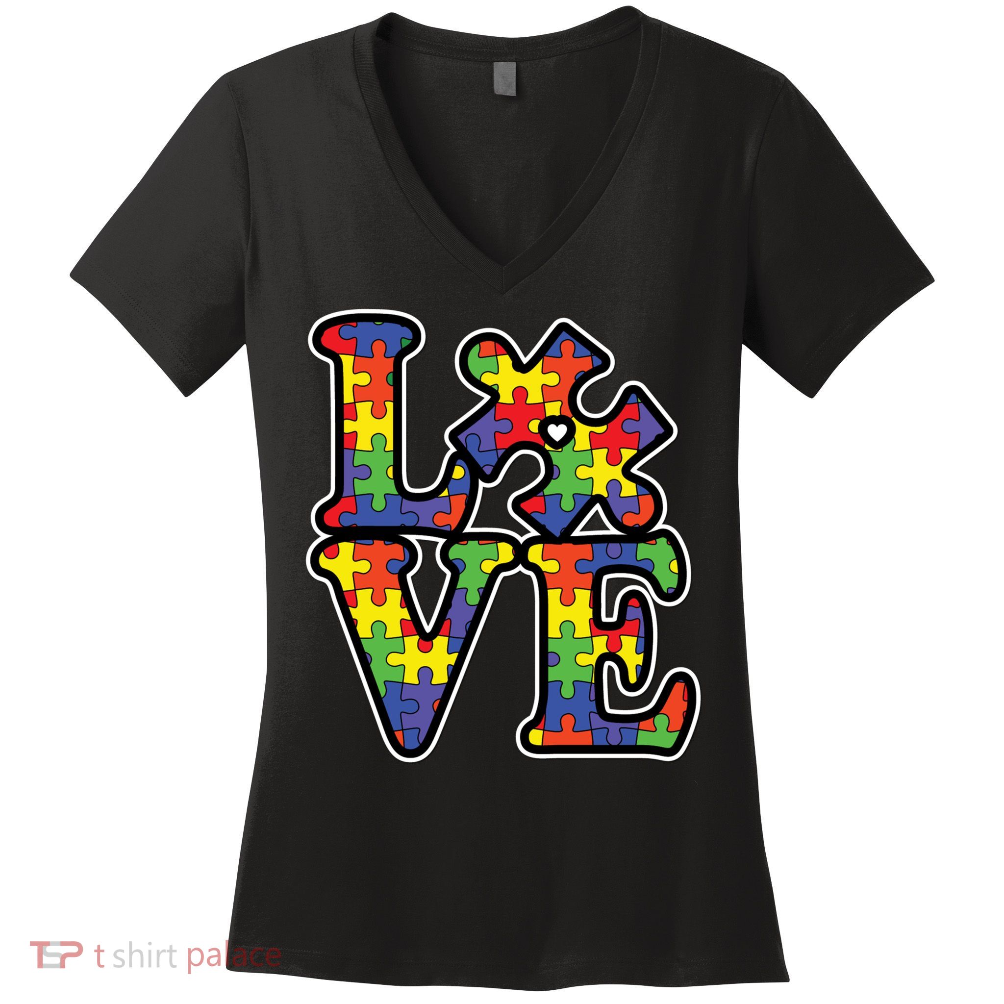 Love Autism Puzzle Piece Women's V-Neck T-Shirt