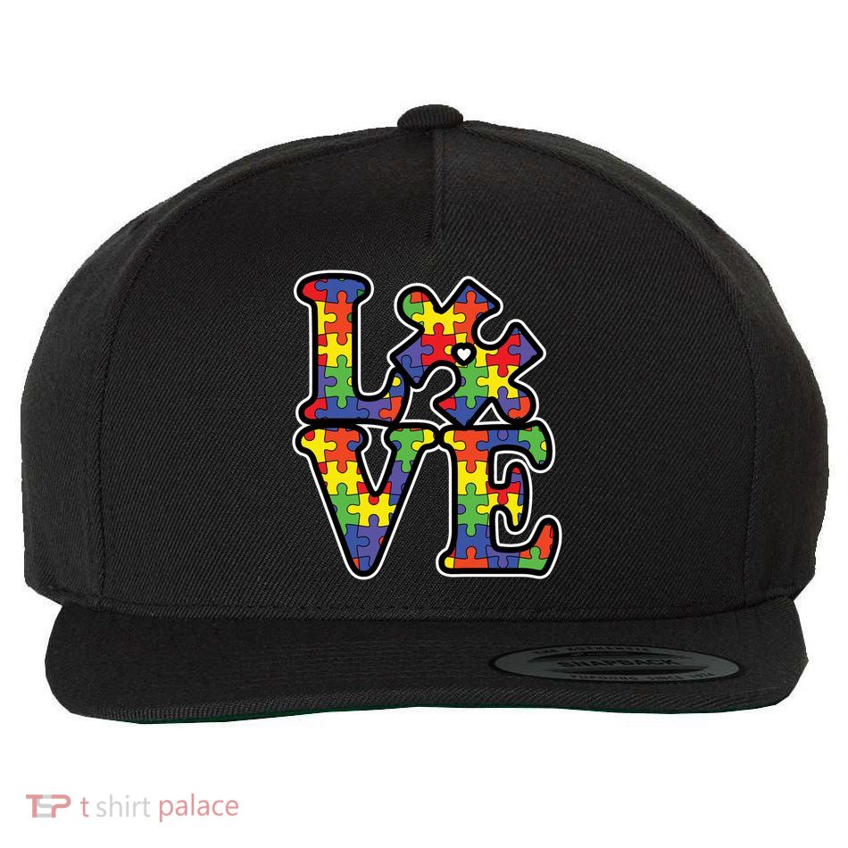Love Autism Puzzle Piece Wool Snapback Cap