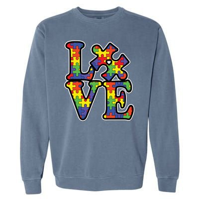 Love Autism Puzzle Piece Garment-Dyed Sweatshirt