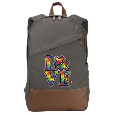 Love Autism Puzzle Piece Cotton Canvas Backpack