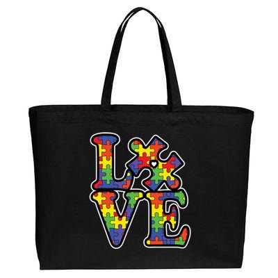 Love Autism Puzzle Piece Cotton Canvas Jumbo Tote