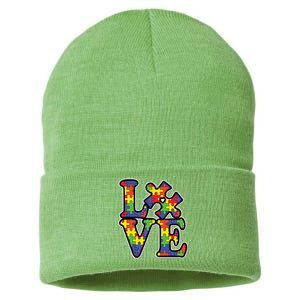 Love Autism Puzzle Piece Sustainable Knit Beanie