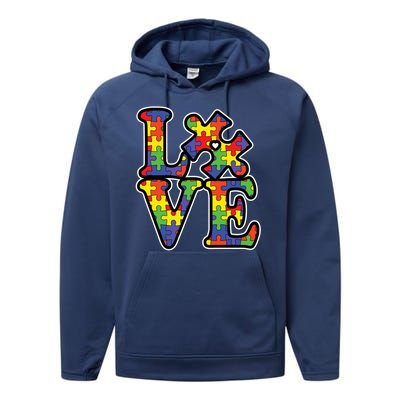 Love Autism Puzzle Piece Performance Fleece Hoodie