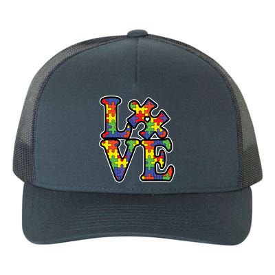 Love Autism Puzzle Piece Yupoong Adult 5-Panel Trucker Hat