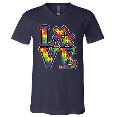 Love Autism Puzzle Piece V-Neck T-Shirt