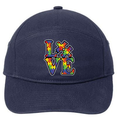 Love Autism Puzzle Piece 7-Panel Snapback Hat