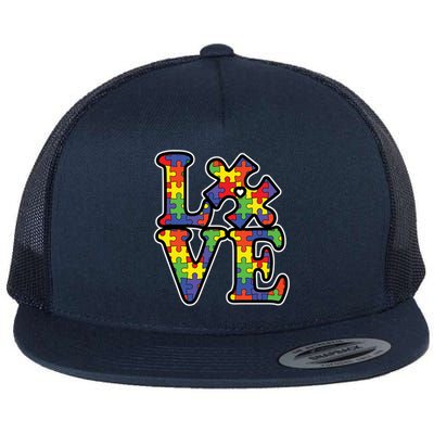 Love Autism Puzzle Piece Flat Bill Trucker Hat