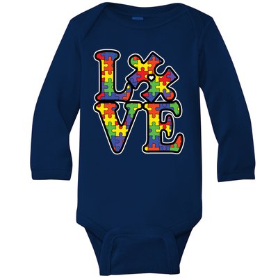 Love Autism Puzzle Piece Baby Long Sleeve Bodysuit