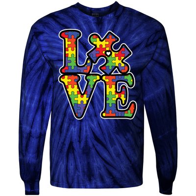 Love Autism Puzzle Piece Tie-Dye Long Sleeve Shirt