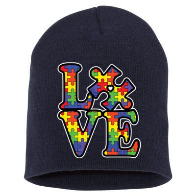 Love Autism Puzzle Piece Short Acrylic Beanie