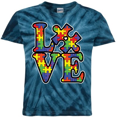 Love Autism Puzzle Piece Kids Tie-Dye T-Shirt