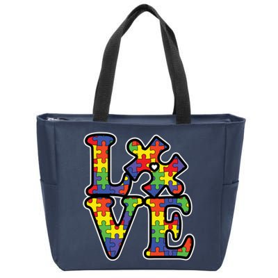 Love Autism Puzzle Piece Zip Tote Bag