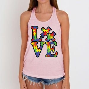 Love Autism Puzzle Piece Women's Knotted Racerback Tank