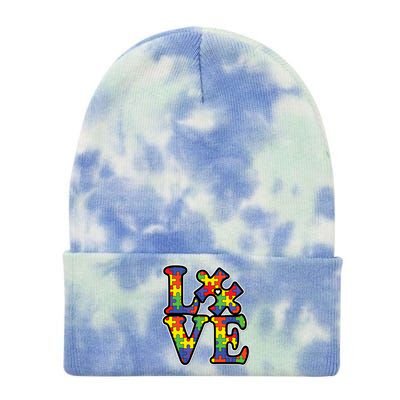 Love Autism Puzzle Piece Tie Dye 12in Knit Beanie