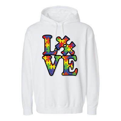 Love Autism Puzzle Piece Garment-Dyed Fleece Hoodie