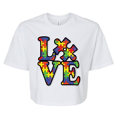 Love Autism Puzzle Piece Bella+Canvas Jersey Crop Tee