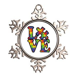 Love Autism Puzzle Piece Metallic Star Ornament