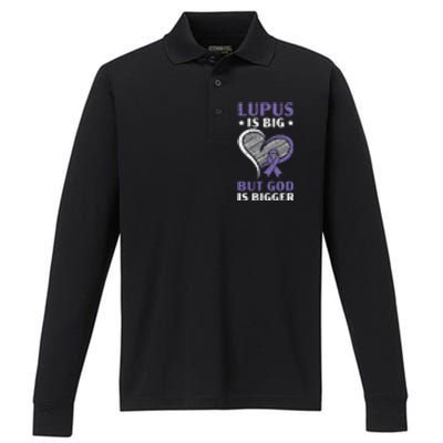 Lupus Awareness Purple Ribbon SLE Autoimmune Disease Performance Long Sleeve Polo