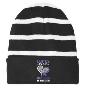 Lupus Awareness Purple Ribbon SLE Autoimmune Disease Striped Beanie with Solid Band