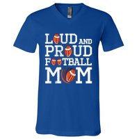 Loud And Proud Football Mom Game Season Vintage Football Cool Gift V-Neck T-Shirt