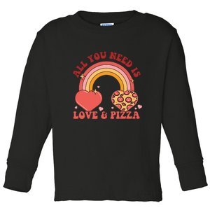 Love And Pizza Retro Valentine Gift For Valentine Day Toddler Long Sleeve Shirt