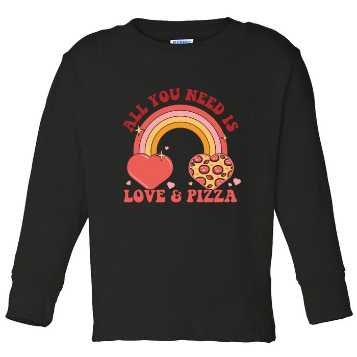 Love And Pizza Retro Valentine Gift For Valentine Day Toddler Long Sleeve Shirt