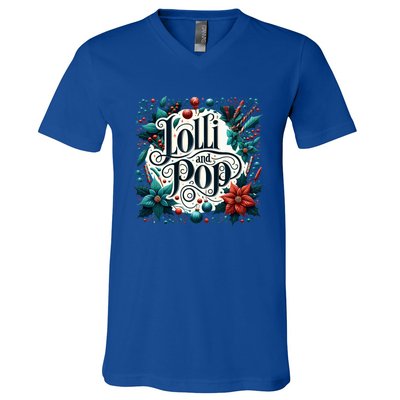 Lolli And Pop Lolly Christmas Holly Poinsettia Gift V-Neck T-Shirt