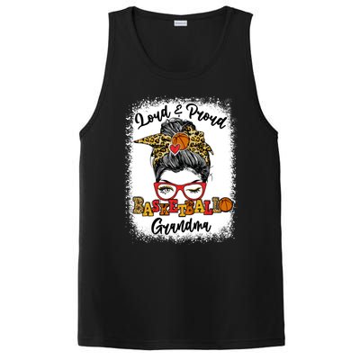 Loud And Proud Basketball Grandma Messy Bun Bleached Meaningful Gift PosiCharge Competitor Tank