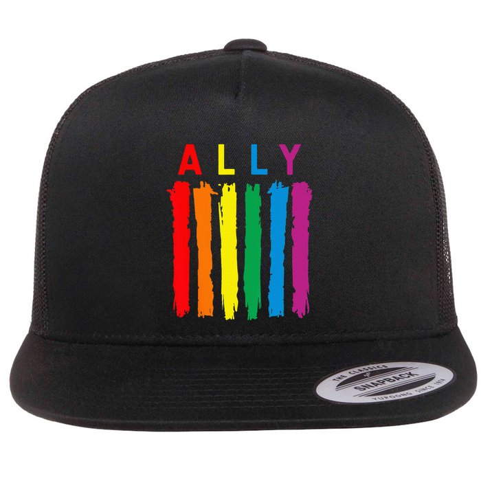 LGBT Ally Pride Rainbow Proud Ally Flat Bill Trucker Hat