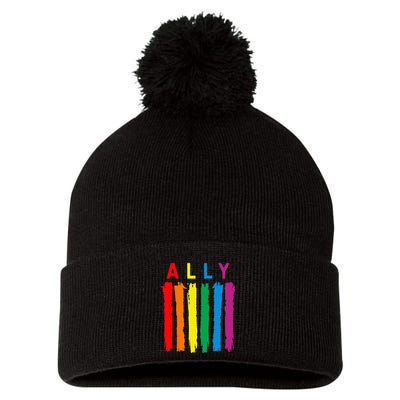 LGBT Ally Pride Rainbow Proud Ally Pom Pom 12in Knit Beanie