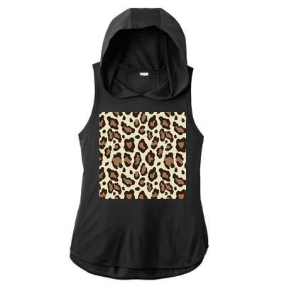 Leopard Animal Print Pattern Ladies PosiCharge Tri-Blend Wicking Draft Hoodie Tank