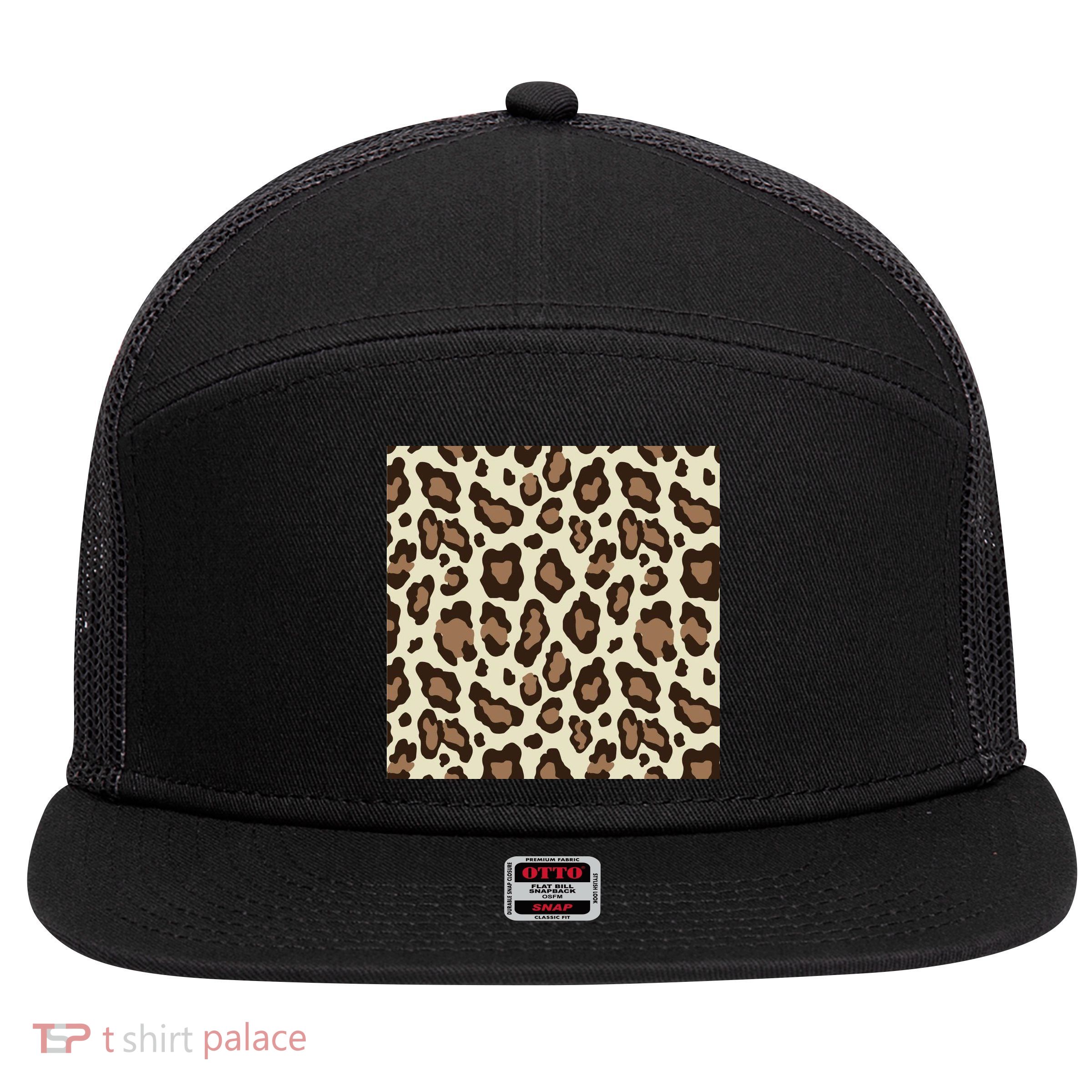 Leopard Animal Print Pattern 7 Panel Mesh Trucker Snapback Hat