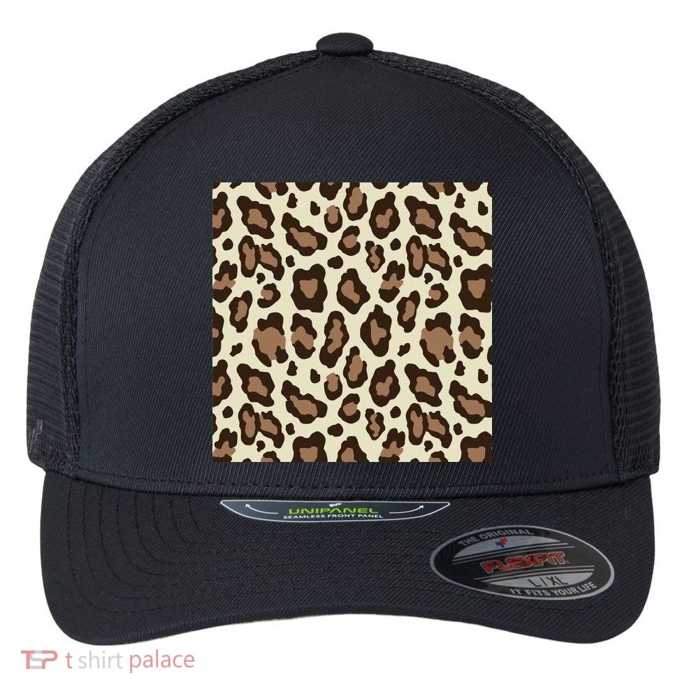 Leopard Animal Print Pattern Flexfit Unipanel Trucker Cap