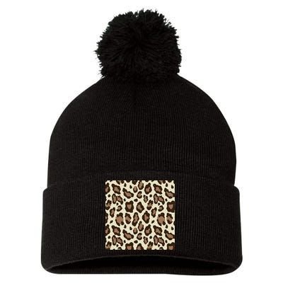 Leopard Animal Print Pattern Pom Pom 12in Knit Beanie