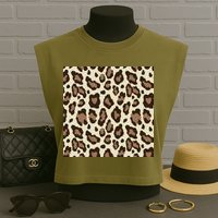 Leopard Animal Print Pattern Garment-Dyed Women's Muscle Tee