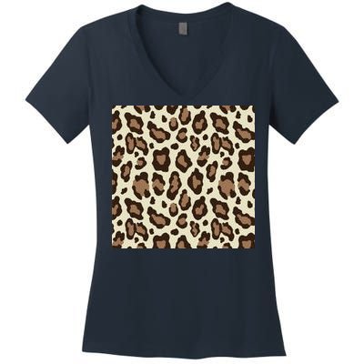 Leopard Animal Print Pattern Women's V-Neck T-Shirt