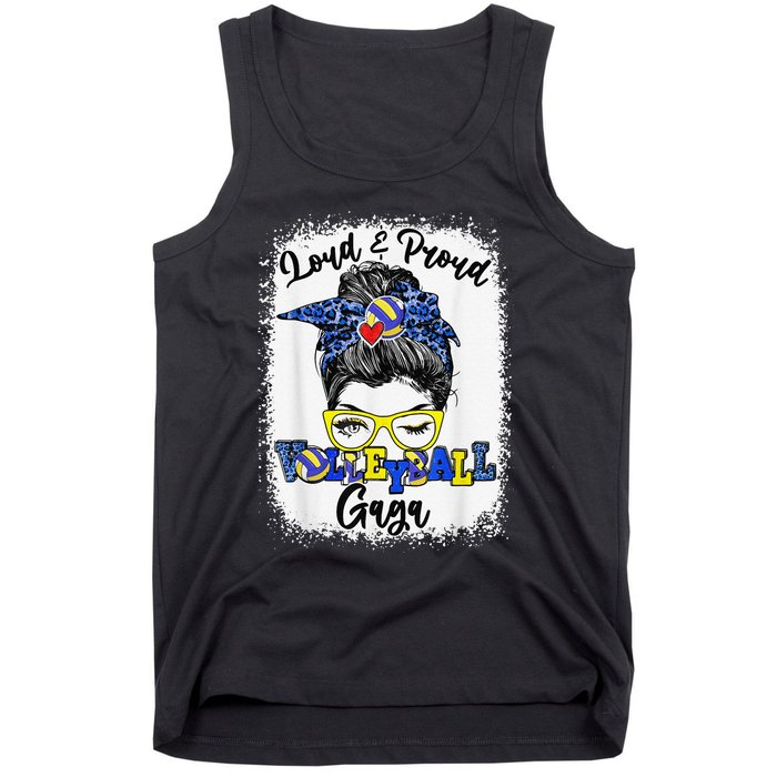 Loud And Proud Volleyball Gaga Messy Bun Bleached Tank Top