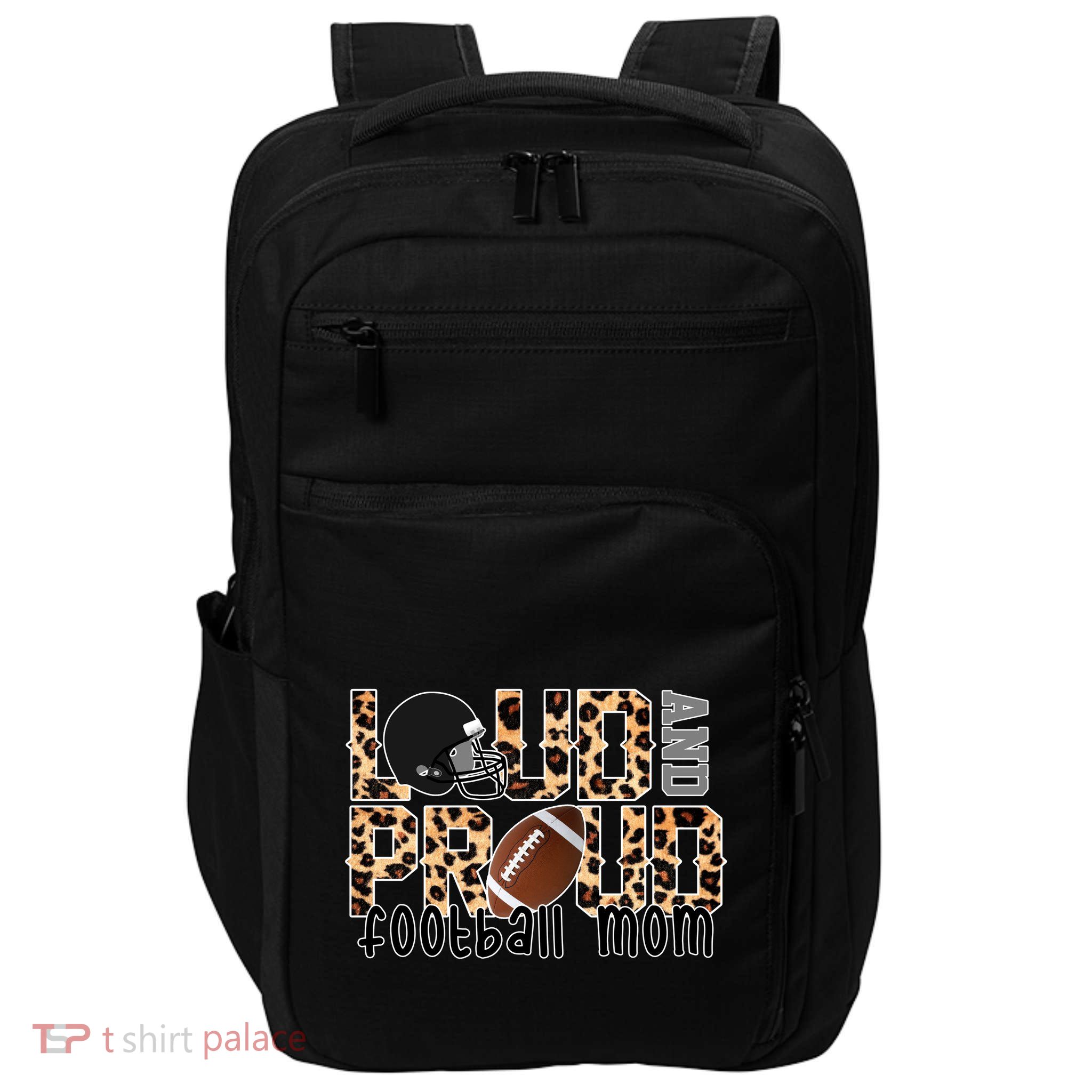 Loud And Proud Football Mom Leopard Design Impact Tech Backpack