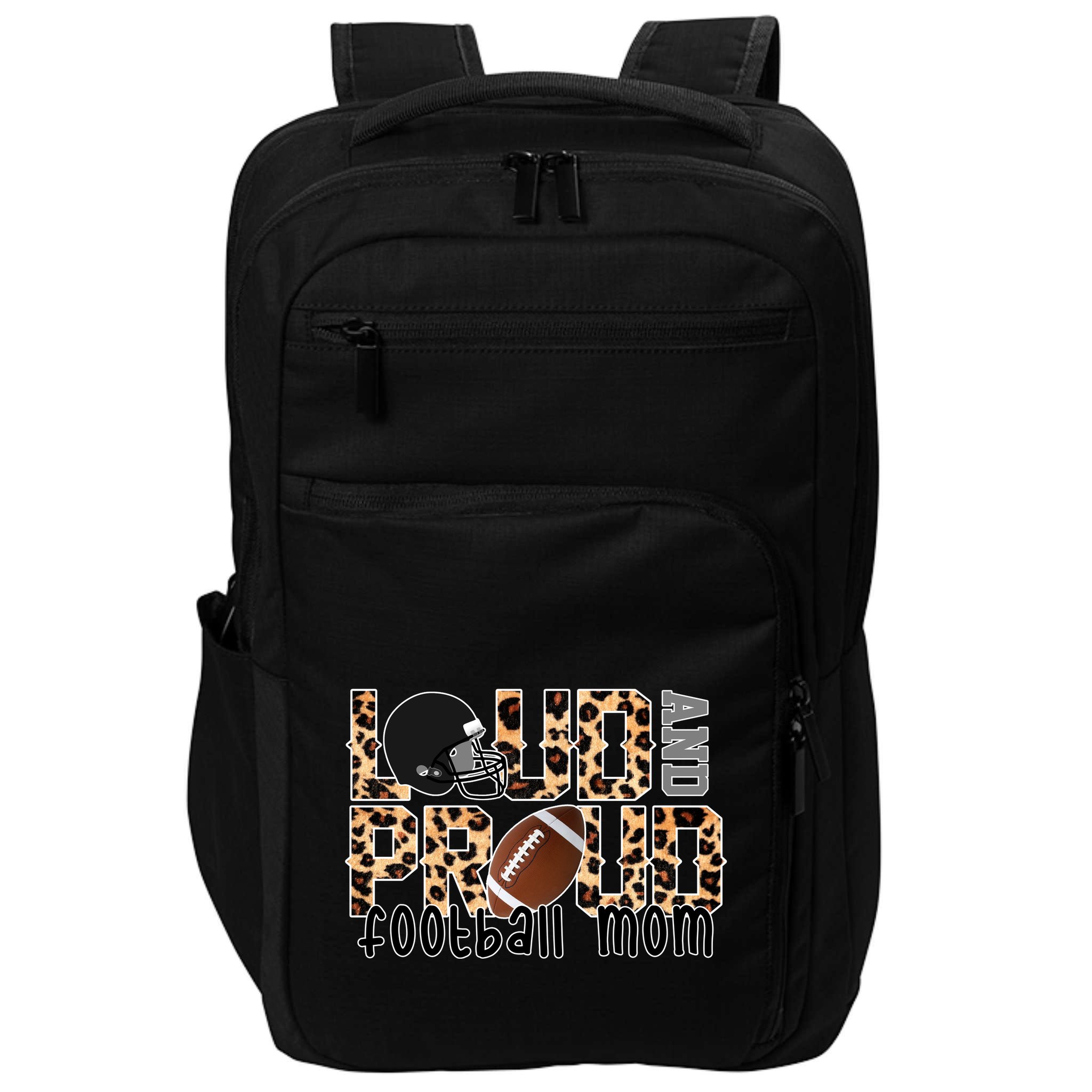 Loud And Proud Football Mom Leopard Design Impact Tech Backpack