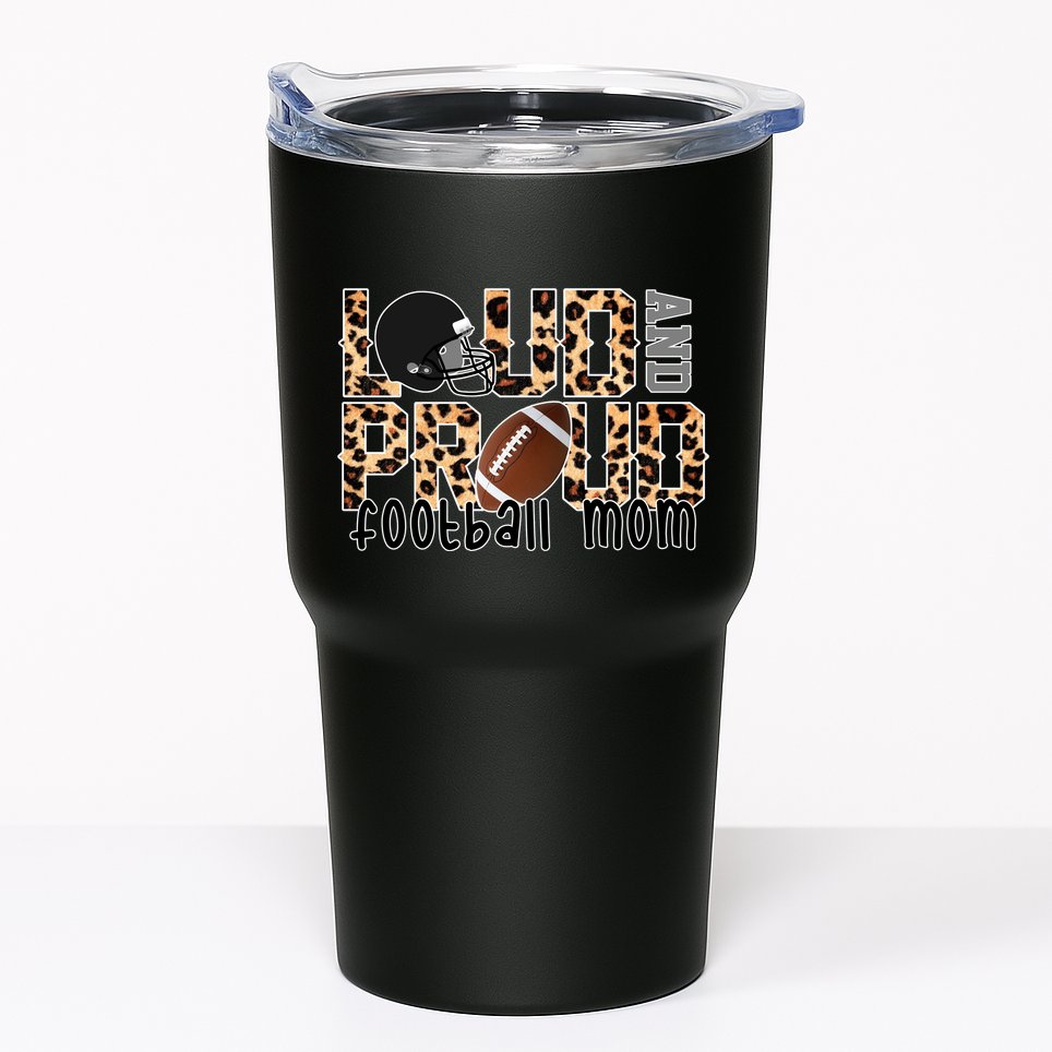 Loud And Proud Football Mom Leopard Design Tumbler
