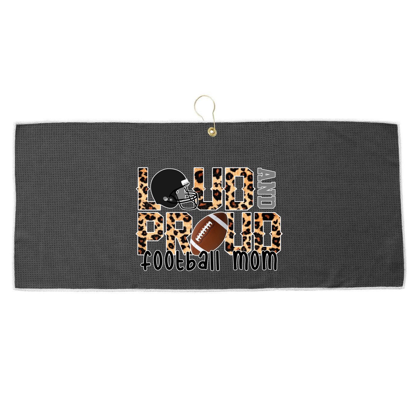 Loud And Proud Football Mom Leopard Design Large Microfiber Waffle Golf Towel