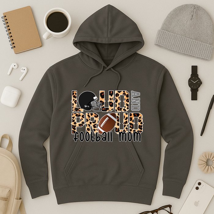 Loud And Proud Football Mom Leopard Design Hoodie