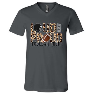 Loud And Proud Football Mom Leopard Design V-Neck T-Shirt