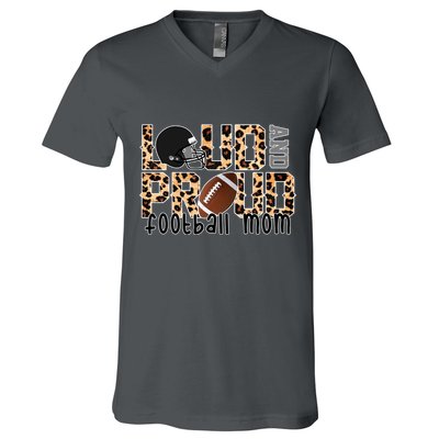 Loud And Proud Football Mom Leopard Design V-Neck T-Shirt