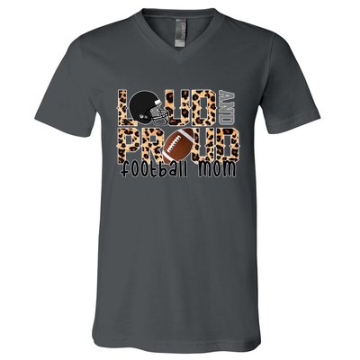 Loud And Proud Football Mom Leopard Design V-Neck T-Shirt