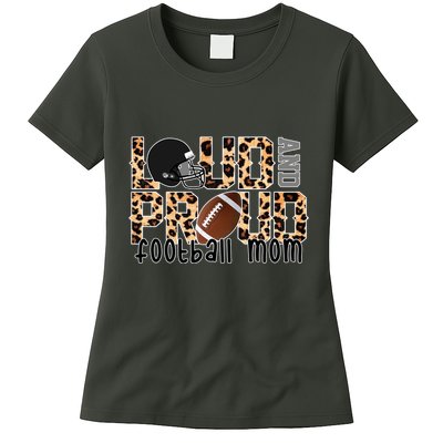 Loud And Proud Football Mom Leopard Design Womens T-Shirt