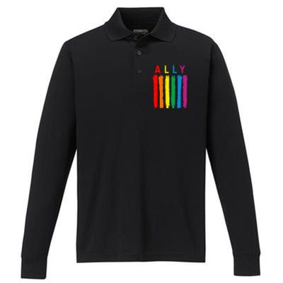 Lgbt Ally Pride Rainbow Proud Ally Performance Long Sleeve Polo