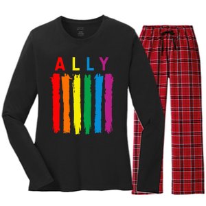 Lgbt Ally Pride Rainbow Proud Ally Women's Long Sleeve Flannel Pajama Set 