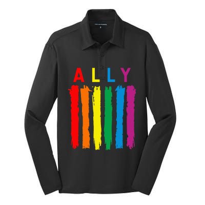 Lgbt Ally Pride Rainbow Proud Ally Silk Touch Performance Long Sleeve Polo