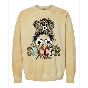 Loud And Proud Soccer Mom Bleached Messy Bun Game Day Colorblast Crewneck Sweatshirt